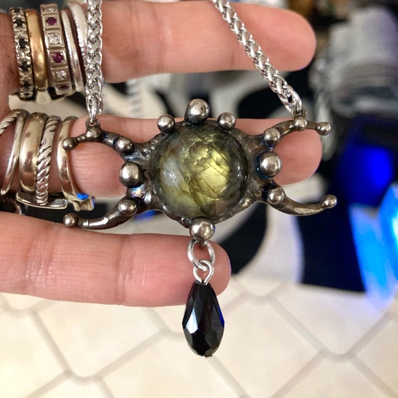 Natural labradorite gemstone triple moon goddess charm boho goth necklace . - Picture 7 of 12